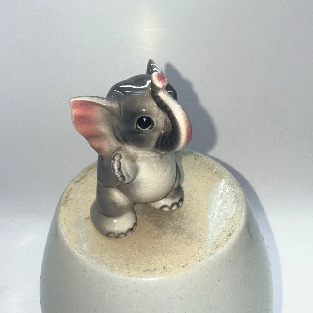 Mini Vintage Japan Porcelain Baby Elephant Figurine MCM Wealth Decor Kitsch 3